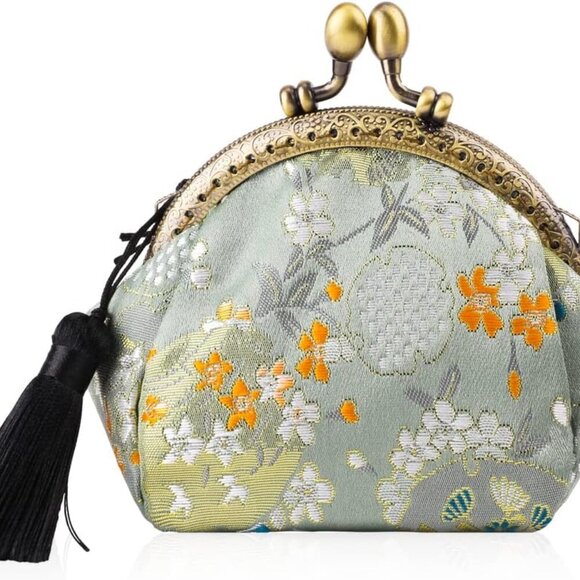 Embroider Coin Purse Vintage Wallets Canvas Change Pouch Floral Trinkets Small K - Picture 1 of 9